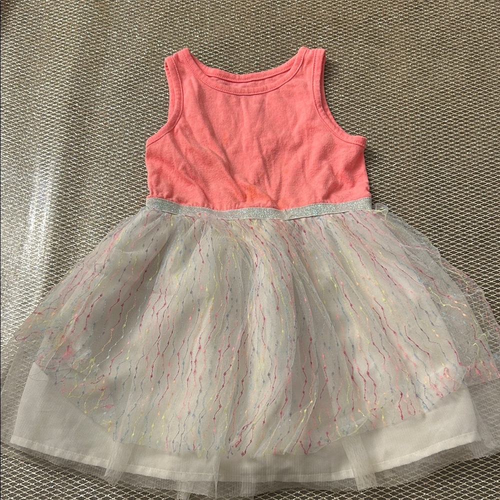 Pink and White Sleeveless Dress with Tulle Skirt